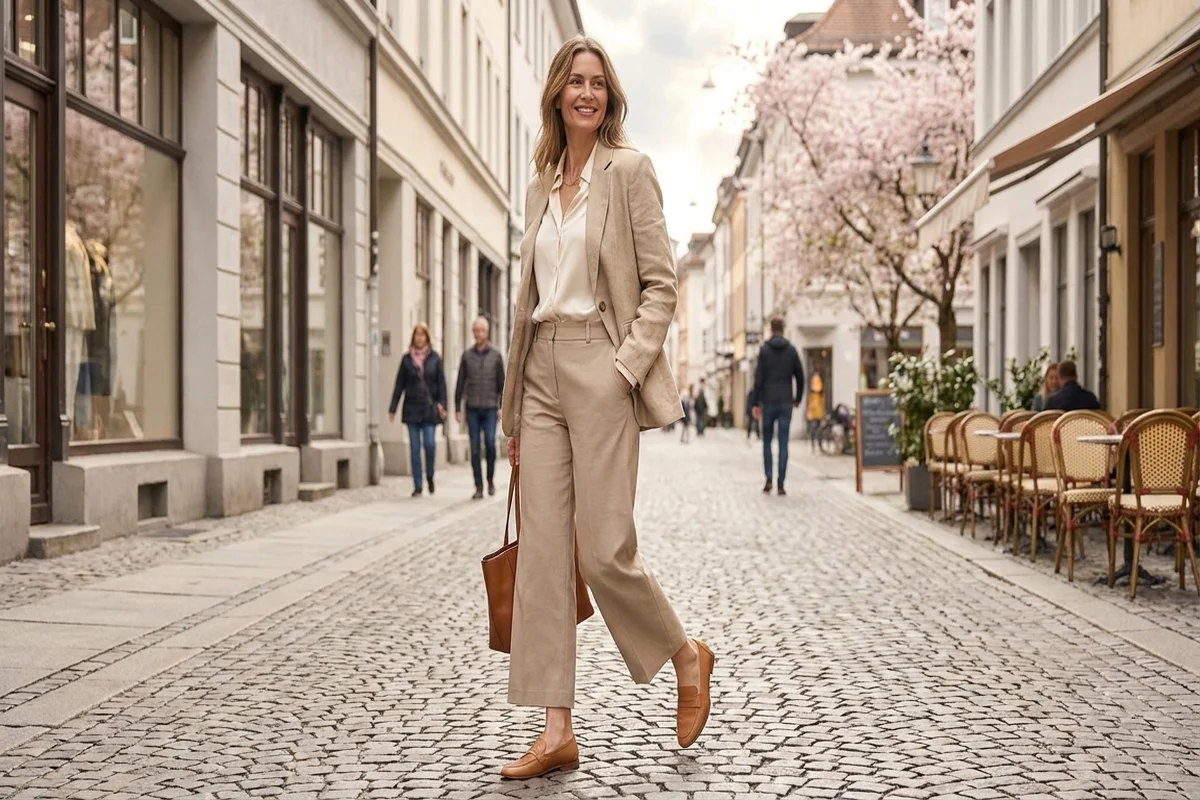 woman walking european street